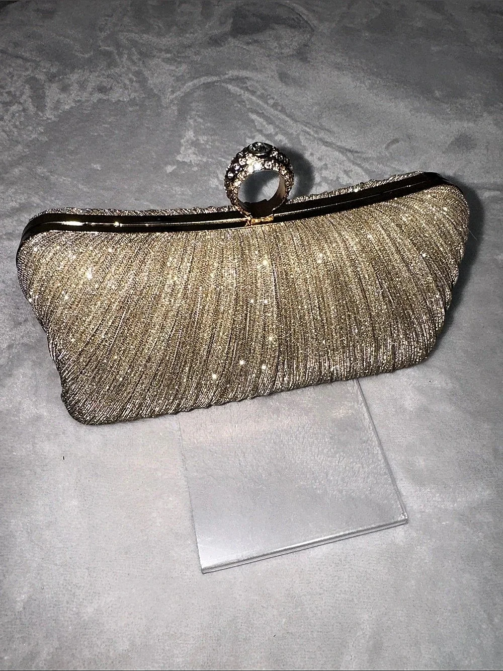 Metallic Gold Rhinestone Clutch Like New
